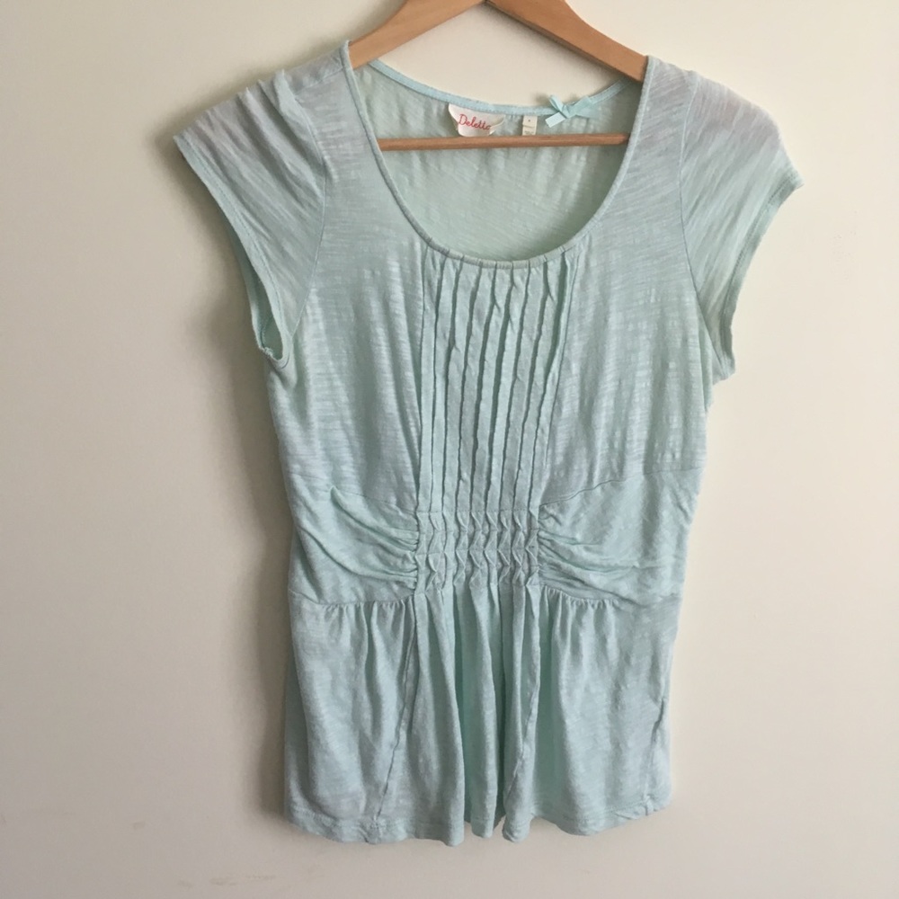 Anthropologie | Deletta Mint Green Pleated Top